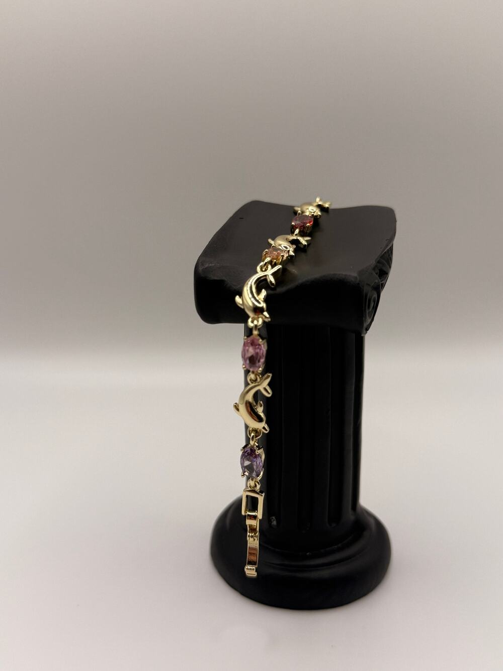Gold Plated Dolphin Bracelet Stainless Steel Multi Color CZ, Hypoallergenic